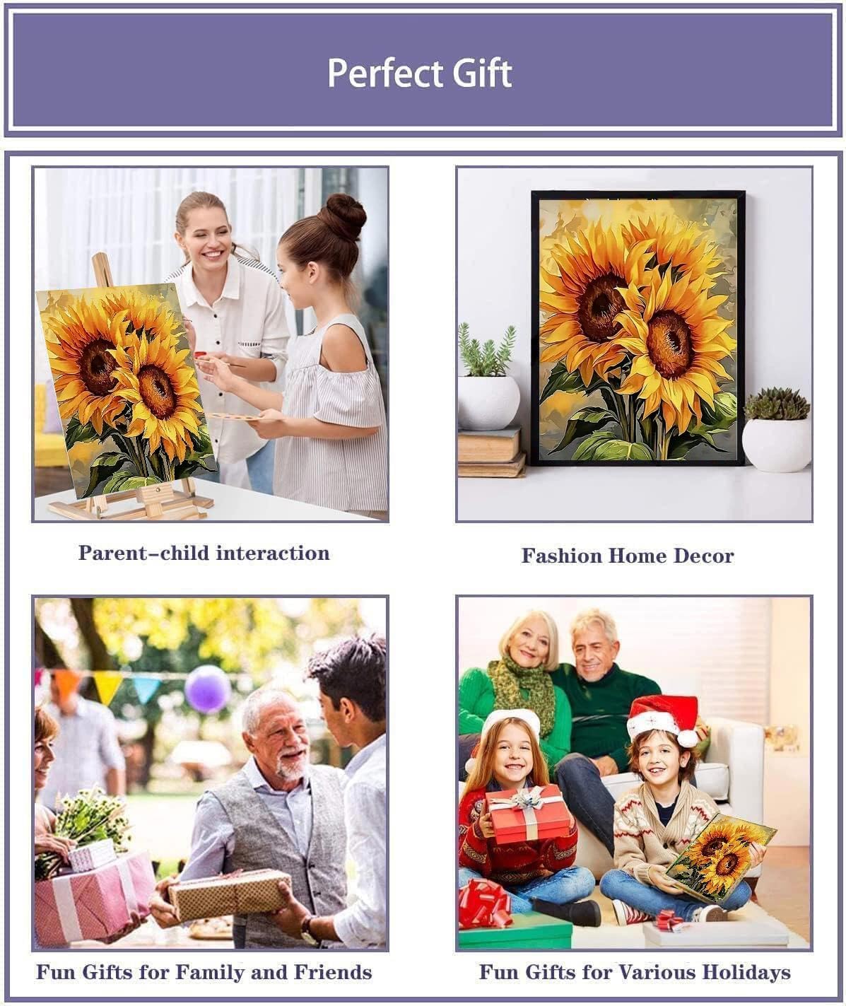 MIRCVSH Sunflower Paint by Numbers Kit for Adults Framed,Paint by Number for Adults,Adults' Paint-by-Number Kits on Canvas with Wooden Easel for Home Wall Decor 12X16 Inch MIRCVSH