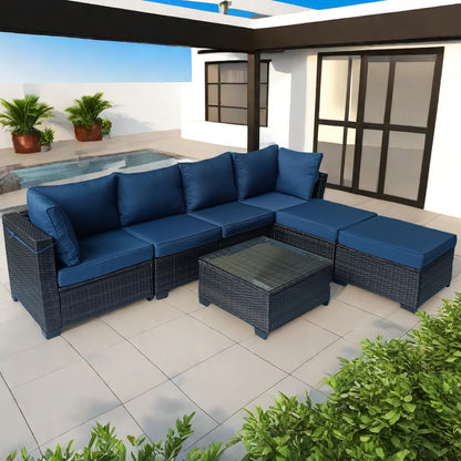 7-Piece Outdoor Furniture Patio Rattan Sectional Set with Wicker Conversation Sofas,Include Cushions, Coffee Table,Easy to Assemble,Perfect for Backyard, Porch, Garden, and Balcony (Brown-Dar - WoodArtSupply