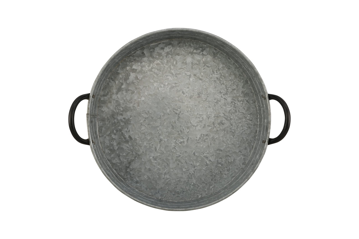 Galvanized Metal Serving Trays with Copper Strip and Iron Black Handles,Farmhouse Tray, Decorative Centerpiece for Coffee Table or Dining Table, Rustic Utility Trays for All Purpose, Round Trays… DECONOOR