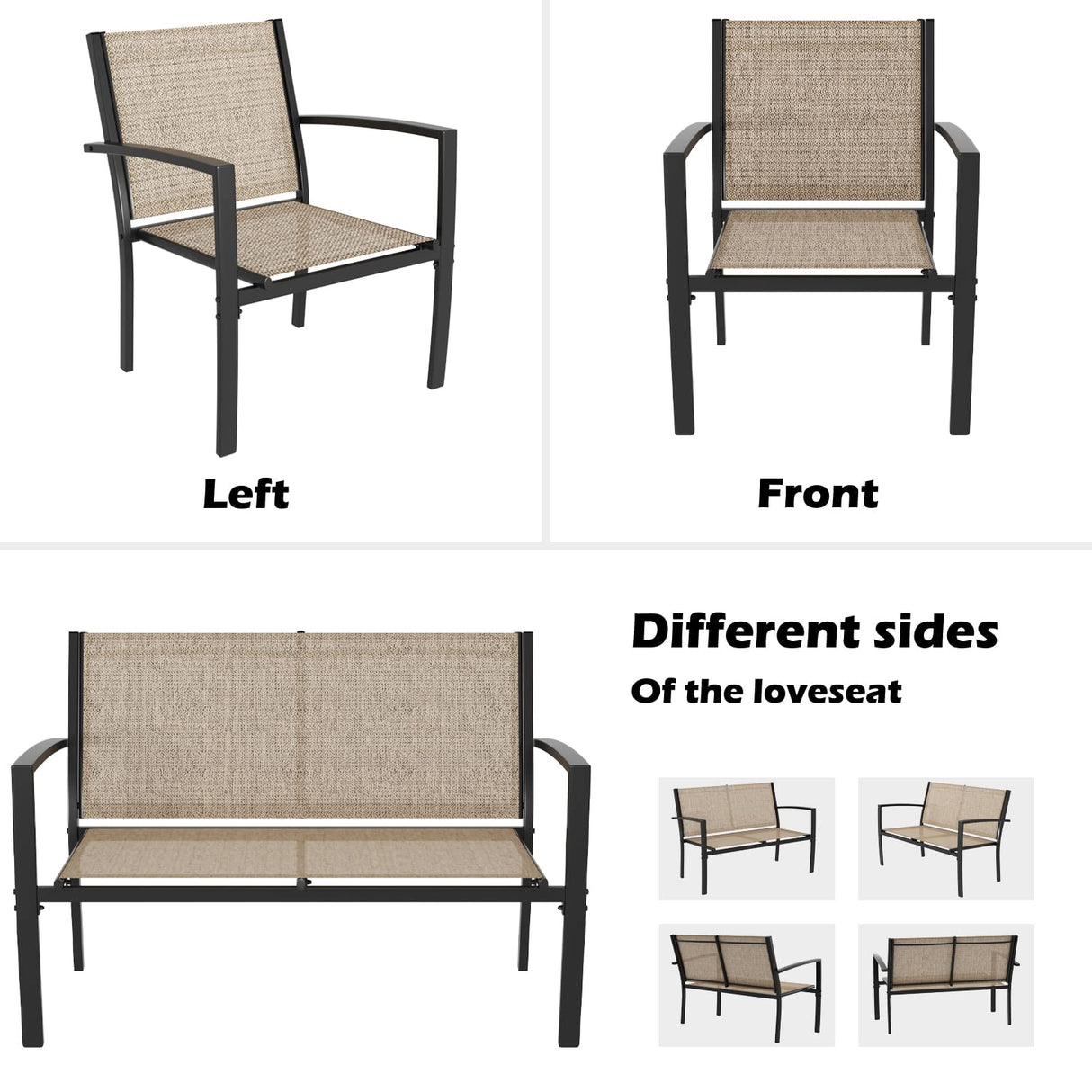 Greesum 4 Pieces Patio Furniture Set, Outdoor Conversation Sets for Patio, Lawn, Garden, Poolside with A Glass Coffee Table, Beige Greesum