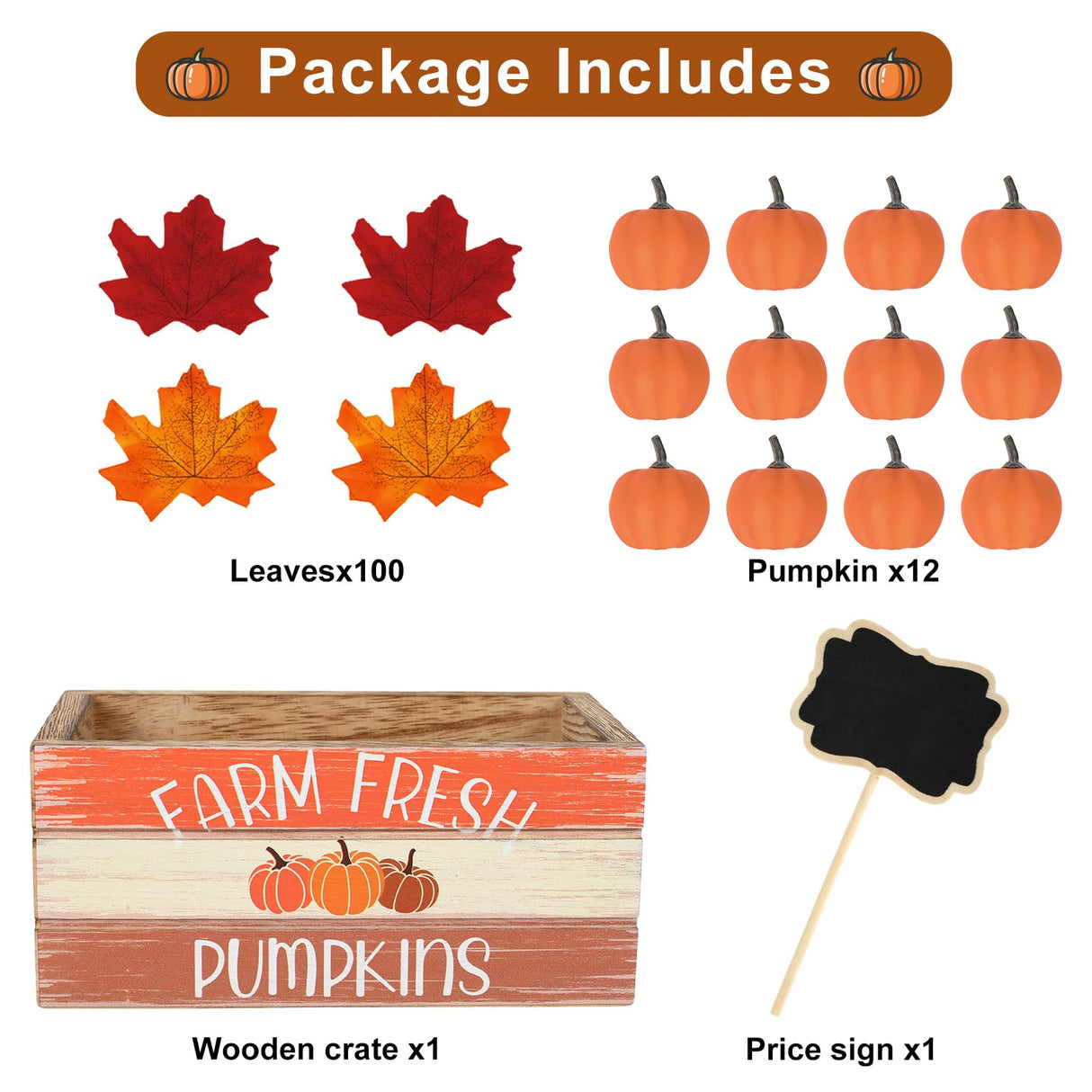 Whaline Fall Decorations for Home Indoor Fall Thanksgiving Table Decor Wooden Crate with Pumpkin Maple Leaf Wood Frame Small Blackboard Farmhouse Fall Kitchen Tiered Tray Decor Mantle Shelf Desk Whaline