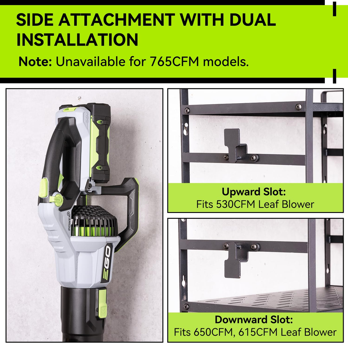 KAFAHOM Leaf Blower and Weed Eater Rack with Charging Station, Lawn Power Tool Organizer Wall Mount, Lawn Tool Storage Rack for Leaf Blower, Weed Eater, Battery, Charger, Black KAFAHOM