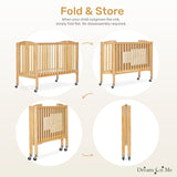 Dream On Me Folding Full Size Convenience Crib In Natural, Two Adjustable Mattress Height Positions, Comes With Heavy Duty Locking Wheels, Flat Folding Dream On Me