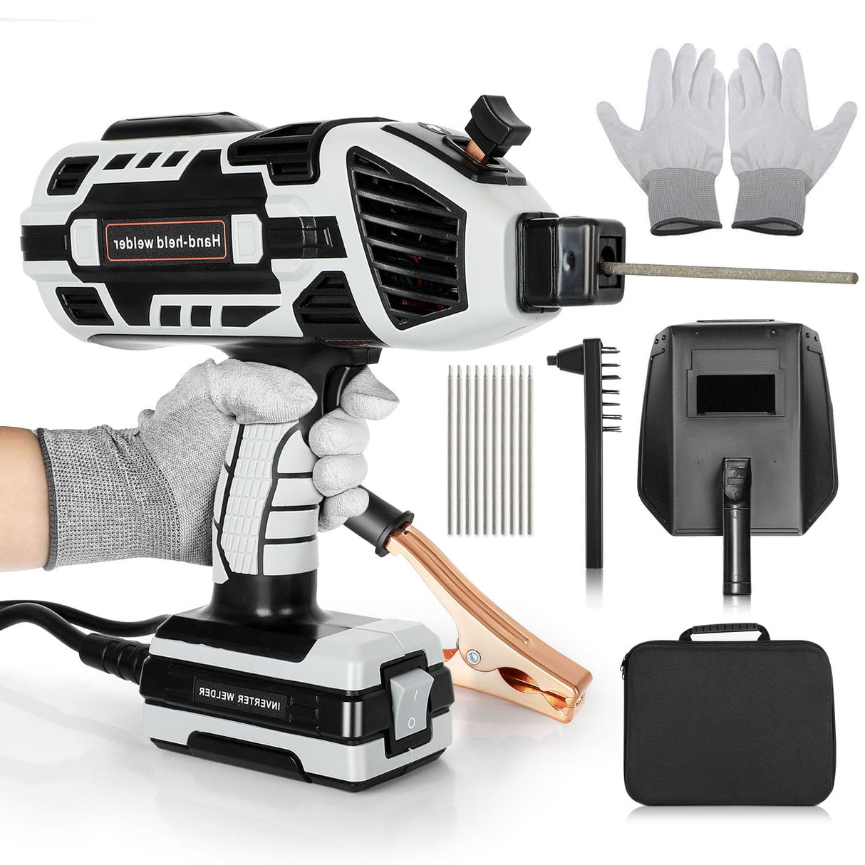 Portable Welding Machine, 110V Handheld Welder Machine with IGBT Inverter 6 Variable Current Adjustment 20-120Amp Output Portable ARC Welding Machine for 1/16"-1/8" All Size Welding Rod FAHKNS