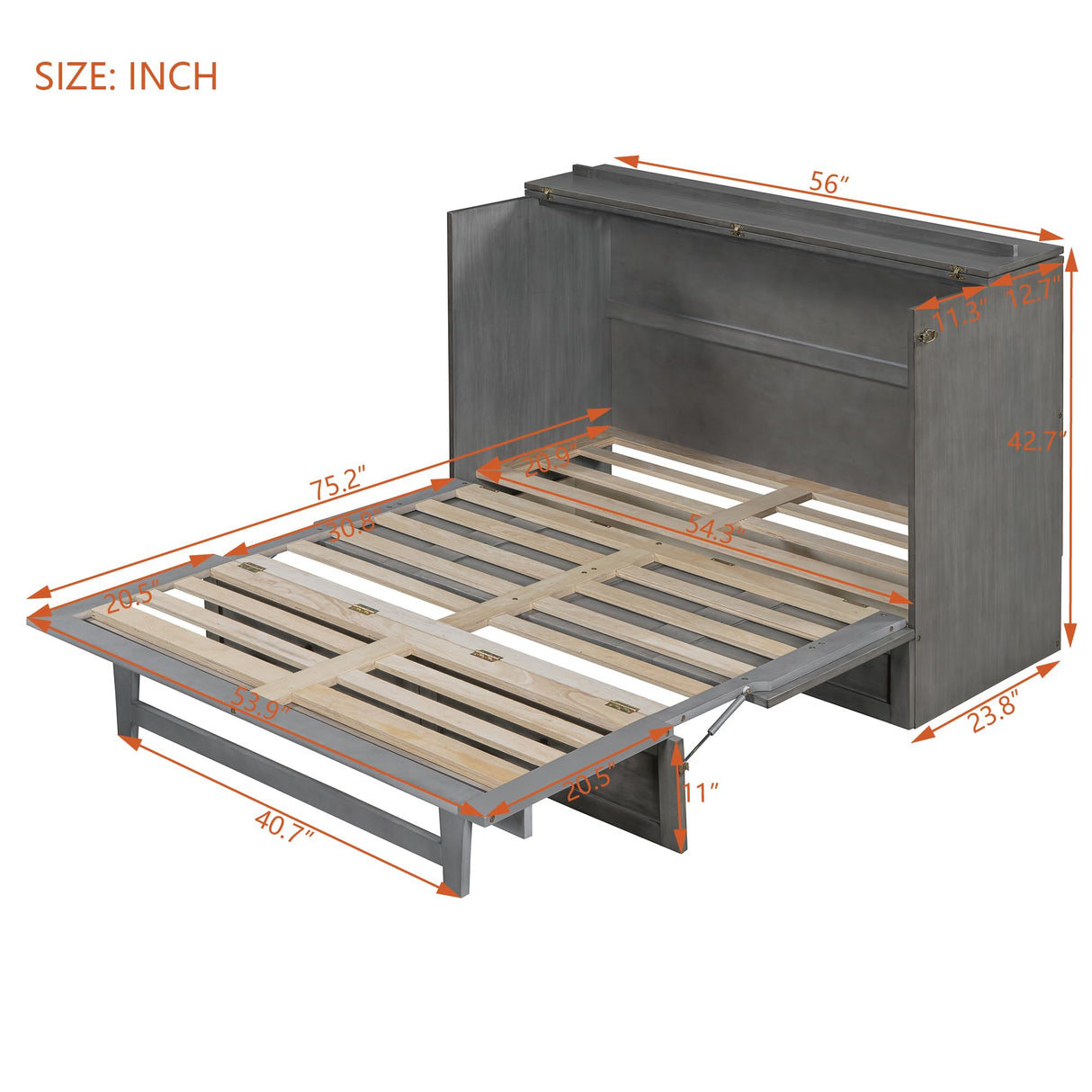YOPTO Full Size Murphy Bed Chest,Folding Storage Wall Bed with Large Drawers,USB Ports & 2 Three-Prong Outlets,Hidden Cabinet Platform Bed W/Wood Slats Support,for Bedroom,Guest Room,Brushed Gray YOPTO