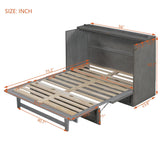 YOPTO Full Size Murphy Bed Chest,Folding Storage Wall Bed with Large Drawers,USB Ports & 2 Three-Prong Outlets,Hidden Cabinet Platform Bed W/Wood Slats Support,for Bedroom,Guest Room,Brushed Gray YOPTO