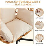 Thinlute Outdoor Hanging Egg Chair, Patio Wicker Swing Chair with Stand and Cushion, Wider Basket Seating, Hammock Chairs for Outside Balcony Backyard Bedroom Porch, Brown Thinlute