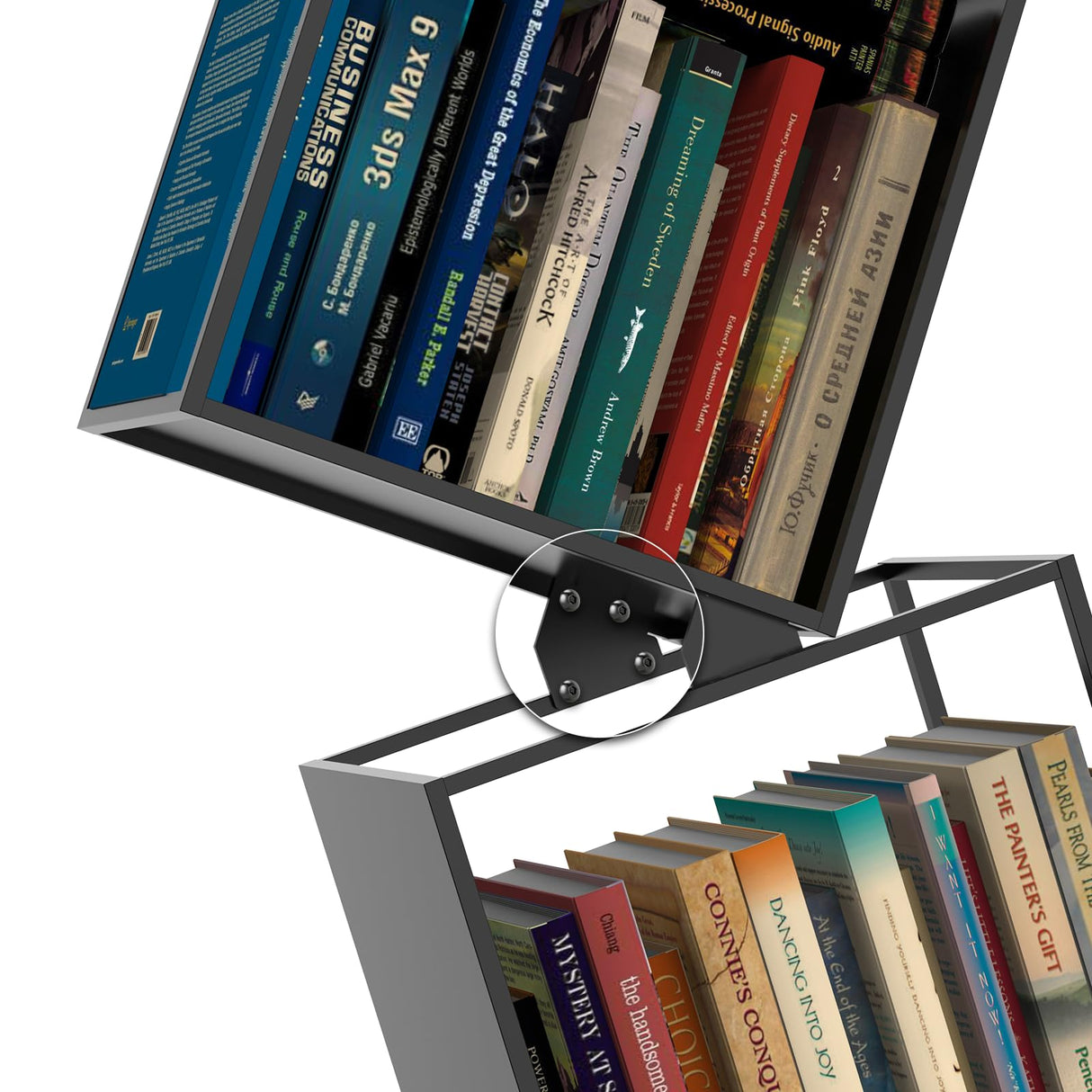 YTDnova 5-Tier Metal Bookshelf – Modern Geometric Narrow Bookcase with Matte Black Finish, Tall Storage Organizer Display Shelf for Living Room, Bedroom, Office, Small Spaces YTDnova