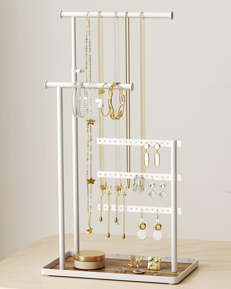 susswiff Jewelry Holder Organizer Stand - Adjustable Tall 17.5" (Max), Sturdy Jewelry Hanger for Necklaces, Earrings, Bracelets, Rings, Jewlery Display and Storage, White, Metal susswiff
