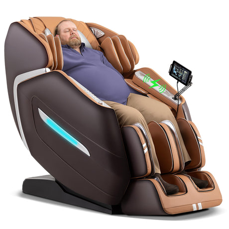 MassaMAX A580 2026 4D Massage Chair for Big & Tall People Full Body Massage Up to 6'10" & 500 lbs, Yoga Stretch, AI Voice Control, 22 Modes, 59" SL Track, Auto Footrest Extension, and Heating (Brown) MassaMAX