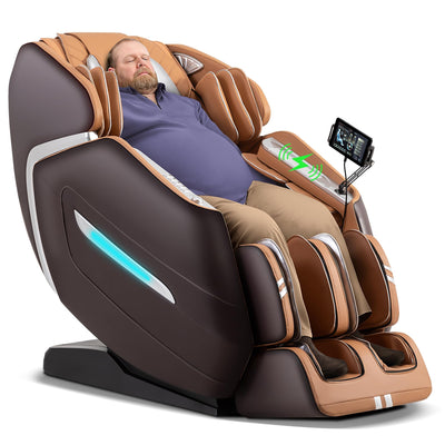 MassaMAX A580 2026 4D Massage Chair for Big & Tall People Full Body Massage Up to 6'10" & 500 lbs, Yoga Stretch, AI Voice Control, 22 Modes, 59" SL Track, Auto Footrest Extension, and Heating (Brown)