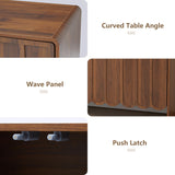 ORRD Sideboard Buffet Cabinet, Accent Storage Cabinet with 4 Doors, Farmhouse Wood Cabinet with Adjustable Shelves and Wave Panel for Living Room, Dining Room, Entry - Walnut ORRD
