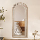CASSILANDO Full Length Mirror Arched 65"x24" Wood Wall Full Length Distressed Large Floor Mirror for Living Room, Bedroom, Entrance.（Weathering White） CASSILANDO