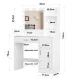 Vanity Desk, Vanity Mirror with Lights and Table Set with 1 Big Drawers, 1 Cabinet & 4 Shelves Makeup Vanity Set 3 Lighting Modes Brightness Adjustable Dressing Table (White) Panana