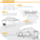 HOTEEL 10x20 Pop Up Canopy Tent for Parties, Waterproof Easy Setup Canopy Tent 10x20 with 6 Sidewalls, 4 Sandbags, Wheeled Bag, Outdoor Sunproof 10x20 Canopy for Backyard, Wedding, Event, Patio, White Hoteel
