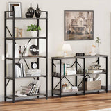 BON AUGURE Dark Grey Oak Industrial Sofa Console Table with 3 Tiers and Hooks BON AUGURE
