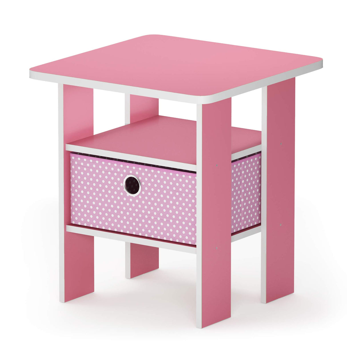 Furinno Andrey End Table / Side Table / Night Stand / Bedside Table with Bin Drawer, Pink/Light Pink Furinno
