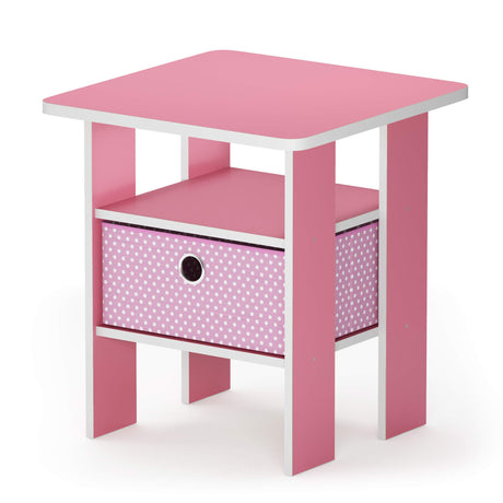 Furinno Andrey End Table / Side Table / Night Stand / Bedside Table with Bin Drawer, Pink/Light Pink Furinno