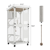 MODCART Catio Outdoor Cat Enclosure with Roof 71" Height Large Wooden Cat Cage with 3 Jumping Platforms and 1 Napping Houses for Cat (White) MODCART