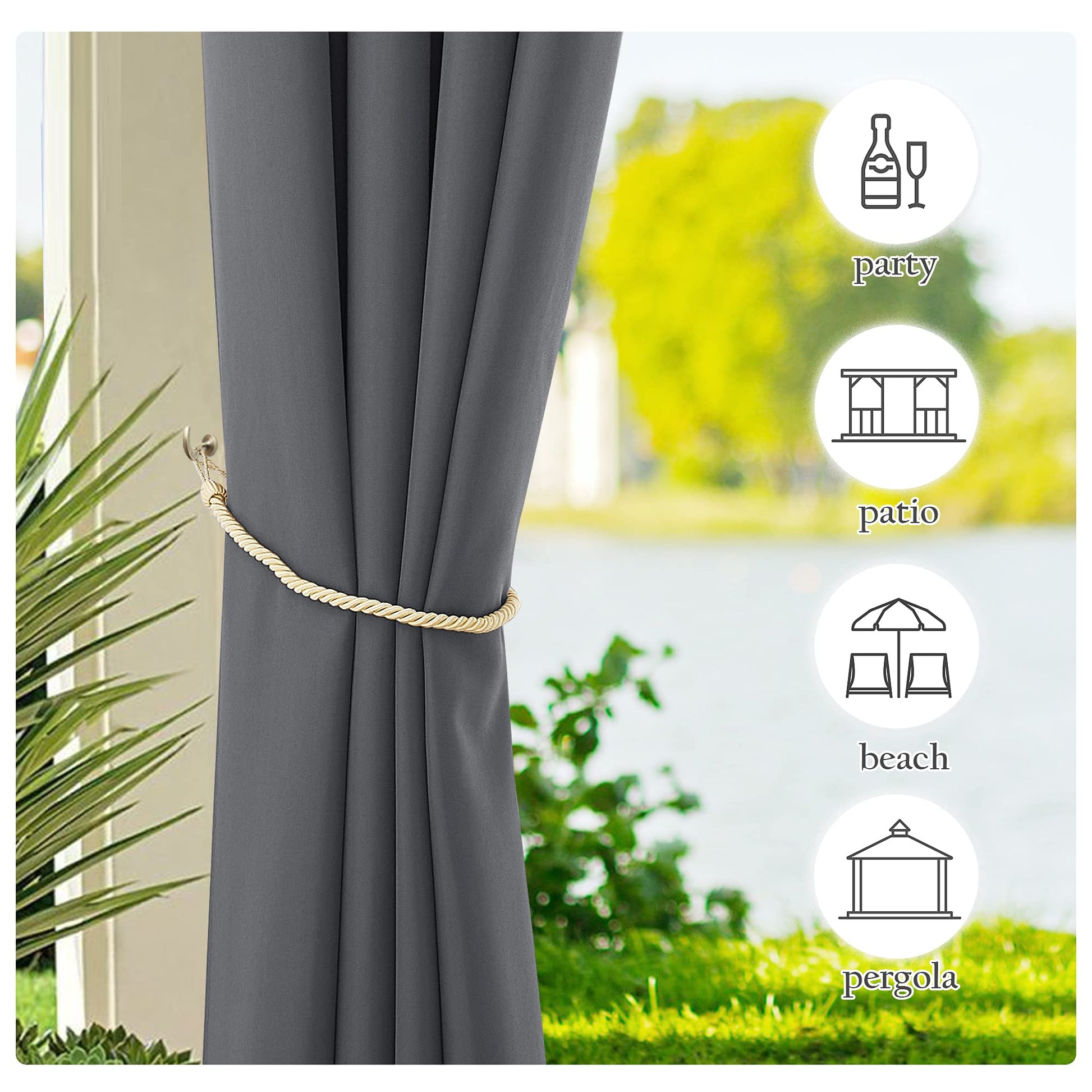 NICETOWN 2 Panels Outdoor Patio Curtains Waterproof, Tab Top Thelmal Insulated Privacy Indoor Outdoor Living Dividers Vertical Drapes for Gazebo/Dock, Grey, W55 x L84 - WoodArtSupply