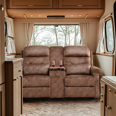 TPHORK RV Loveseat Recliner with Console, Reclining Loveseat Sofa, Manual Home Theater Seating with Pockets/Cup Holders for Living Room/RV Furniture (Velvet Brown) TPHORK