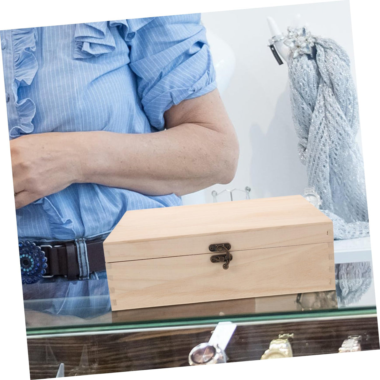 LALADEFIEE Unfinished Jewelry Box DIY Wooden Trinket Box Wood Storage Box Keepsake Jewelry Box with Locking Clasps for Rings Earrings Necklaces Watches Bracelets LALADEFIEE