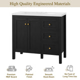 YITAHOME 36" Bathroom Vanity with Sink Set, Vintage Bathroom Cabinet Vanity with Resin Basin, Extra Large Storage with 2 Soft-Closing Doors & 3 Drawers, Black YITAHOME