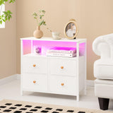 Yoobure Night Stand with Charge Station, Nightstand with 4 Drawers Bedside Table, LED Dresser with Storage Shelf, Night Stands for Bedroom, Side Table 3-Tier Wood End Table for Home, Office White Yoobure