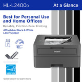 Brother HL-L2400D Compact Monochrome Laser Printer with Duplex Printing, USB Required (Cable not Included), Black & White Output Brother
