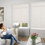 Comzone Blinds Cordless Blackout Bamboo Shades - Modern White Natural Woven Roman Blinds for Easy Installation and Room Darkening Comzone Blinds