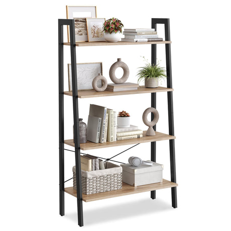 VASAGLE Ladder Shelf, 4-Tier Bookshelf, Storage Rack, Bookcase with Steel Frame, for Living Room, Home Office, Kitchen, Bedroom, Industrial Style, Camel Brown and Black ULLS144B50 VASAGLE