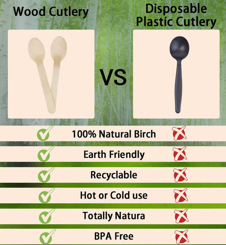 200 Pack Wooden Spoons Disposable - 6.3 Inch Length Biodegradable Cutlery - Compostable Bamboo Spoon For Chocolate, Coffee, Flavor, Ice Cream, Dessert, Parties, Dinners, Catering Services, Gatherings TANGTEA