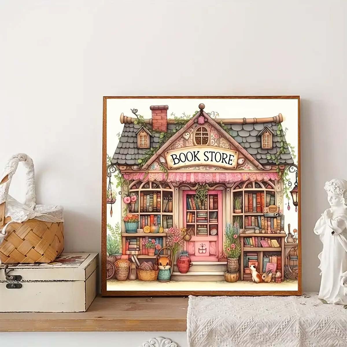 5D Diamond Painting Kits for Adults, Book Store Diamond Art Painting Kits for Beginner, DIY Full Round Drill Diamond Dots Gem Craft for Adults for Home Wall Decor13.8x13.8 inch GEMFAMILY