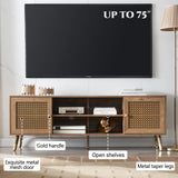 JYED DECOR Modern Entertainment Center for TVs up to 75 inches, Boho TV Console with Storage Cabinet and Open Shelves, Large TV Stand for Living Room, Bedroom, Office, Rustic JYED DECOR
