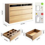Jocoevol Modern 6 Drawer Dresser for Bedroom with LED Light, Large Chest of Drawers with Hidden Handles, Double Wooden Dresser Closet for Living Room, Entryway, Hallway - Natural Wood Jocoevol