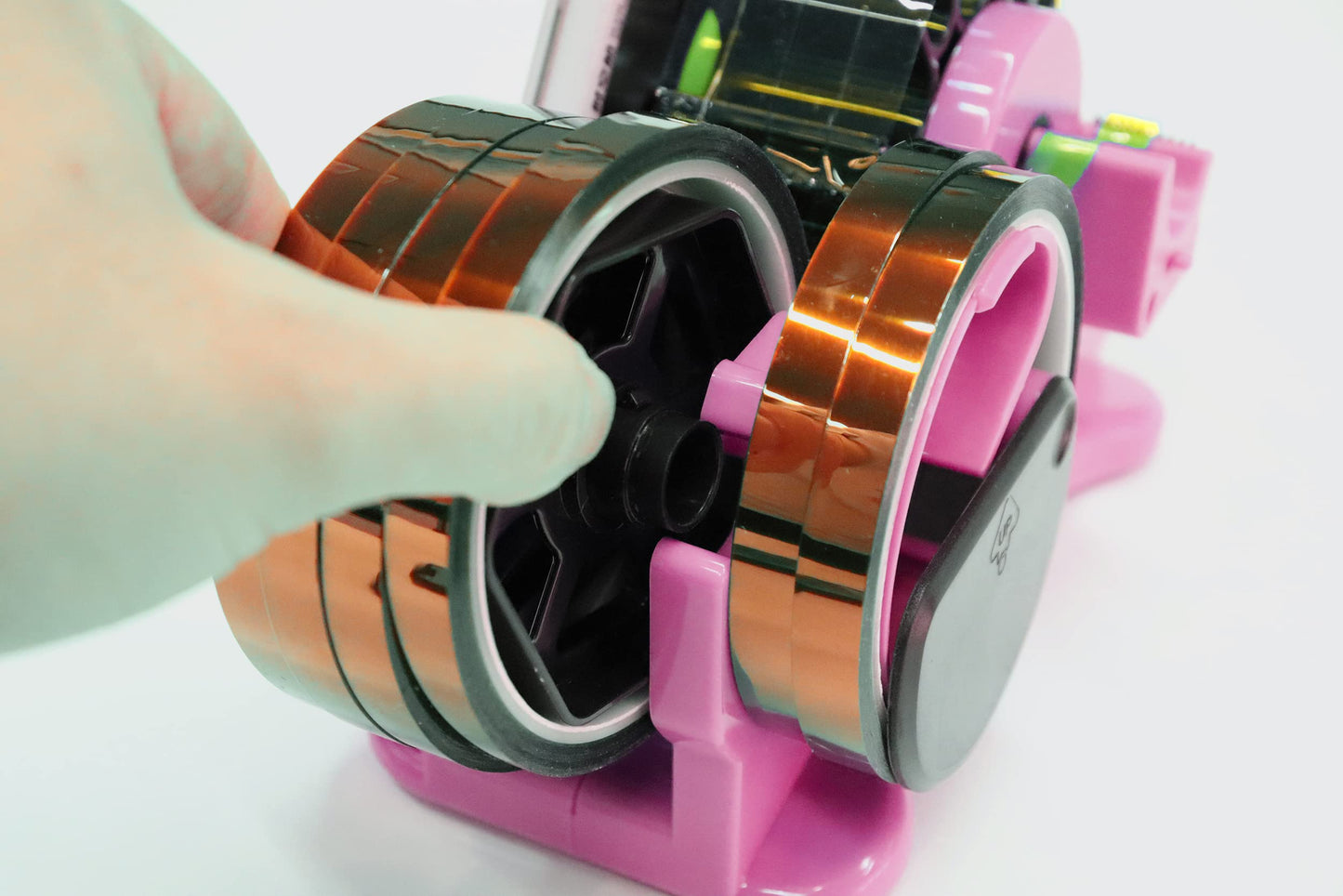 Pink Heat Tape Dispenser Sublimation - Multiple Roll Cut Heat Tape Dispenser 1" & 3" Core Double Reel Cores Sublimation for Heat Transfer Tape, Semi-Automatic Tape Dispenser with Compartment Slots