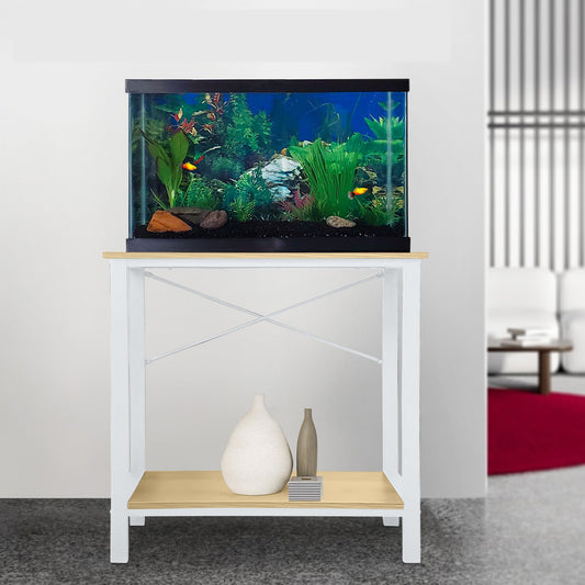 20 Gallon fish tank stand. 10 gallon aquarium Stand. Great fish tank stand for up to 20 gallons. Aquarium table by Fionomenal - White Metal Pine Top - WoodArtSupply