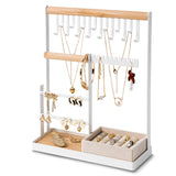 DreamGenius Jewelry Organizer Stand with Velvet Ring Holder, 4 Tier Jewelry Holder Organizer with 15 Hooks for Necklaces and 16 Holes for Earrings, White DreamGenius