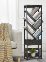 ZEXVIDA Bookshelf with Drawer,10 Tier Tree Bookcase Retro Floor Standing Bookshelves,Tall Wood Bookcases with Cabinet Storage Organizer for Living Room, Bedroom & Home Office, Black ZEXVIDA