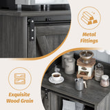 4ever2buy Farmhouse Coffee Bar Cabinet with Storage, Gray Coffee Bar with 6 Hooks, Coffee Bar Table with Sliding Barn Door, Wine Bar Cabinet with Adjustable Shelf for Living Dining Room 4ever2buy