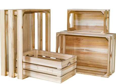 UPPER DECOR Large Wooden Crates Unfinished Set of 4 Decorative Storage Box with Handles, Rustic Farmhouse Wooden Crates for Display, Living Room Container Basket Box for Kitchen, Pantry, Bedroom UPPER DECOR