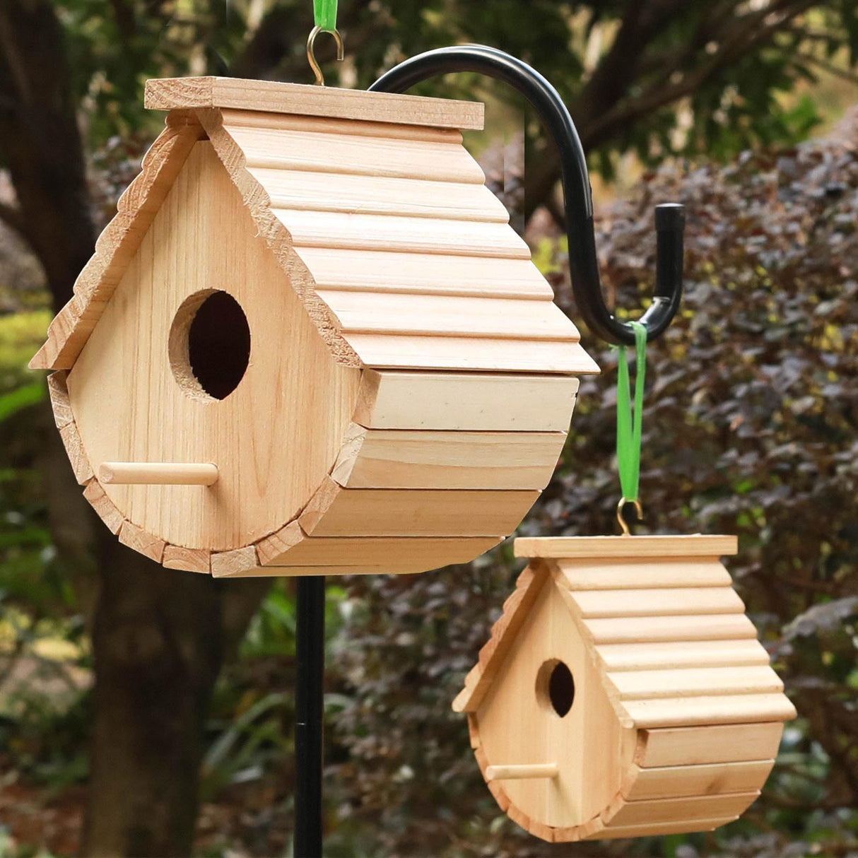 2 Pack Bird House Outside Wooden Bird House Set of 2, Hanging Birdhouses for Outdoor, Bluebird, Finch, Cardinals House (2Pcs) STARSWR