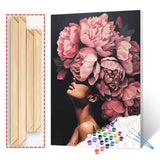 Tucocoo Fashion Head Painting by Numbers Pink Flower Abstract Drawing Nordic Wall Decoration Oil Paint by Numbers Beautiful Woman Head Flower Paint by Numbers for Adults with Frame-16''Wx20‘’H Tucocoo