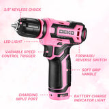 Cordless Drill：DEKOPRO 12V Power Drill Set with Pink Electric Drill with Tool Set Gift Box, Pink Drill Set for Women DEKOPRO
