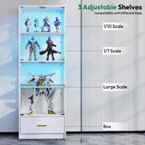Lamtor Glass Display Cabinet with Doors - Curio Cabinet with Dynamic LED Lights for Collectibles, 67" Display Case with 4 Tier and Drawer for Figure, Toys, Books, White(Narrow) Lamtor