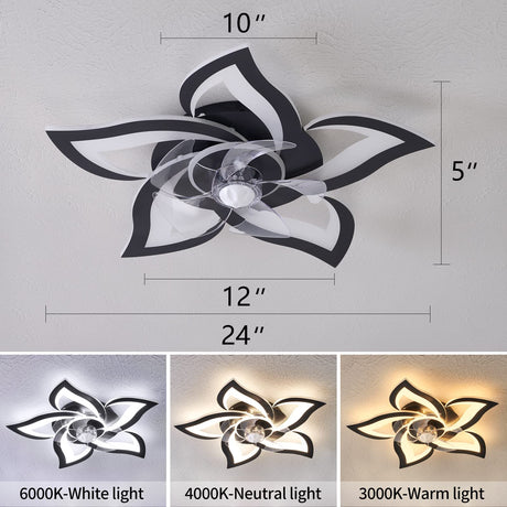 Dalouguan Ceiling Fan with Lights Remote Control, 24" Black, 6 Speeds 3 Light Color Low Profile Flush Mount Ceiling Fan for Kitchen Bedroom Dalouguan