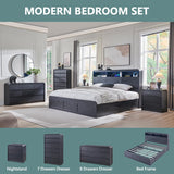 Aitjunz Modern 8 Drawers Dresser for Bedroom, 55" Wide Dressers & Chest of Drawers w/Curved Profile Design, Wood Mid Century Storage Dressers Organizer for Bedroom, Living Room, Black Aitjunz