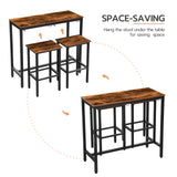 HOOBRO Rustic Brown Bar Table Set with Stools - Space-Saving Pub Dining Solution HOOBRO