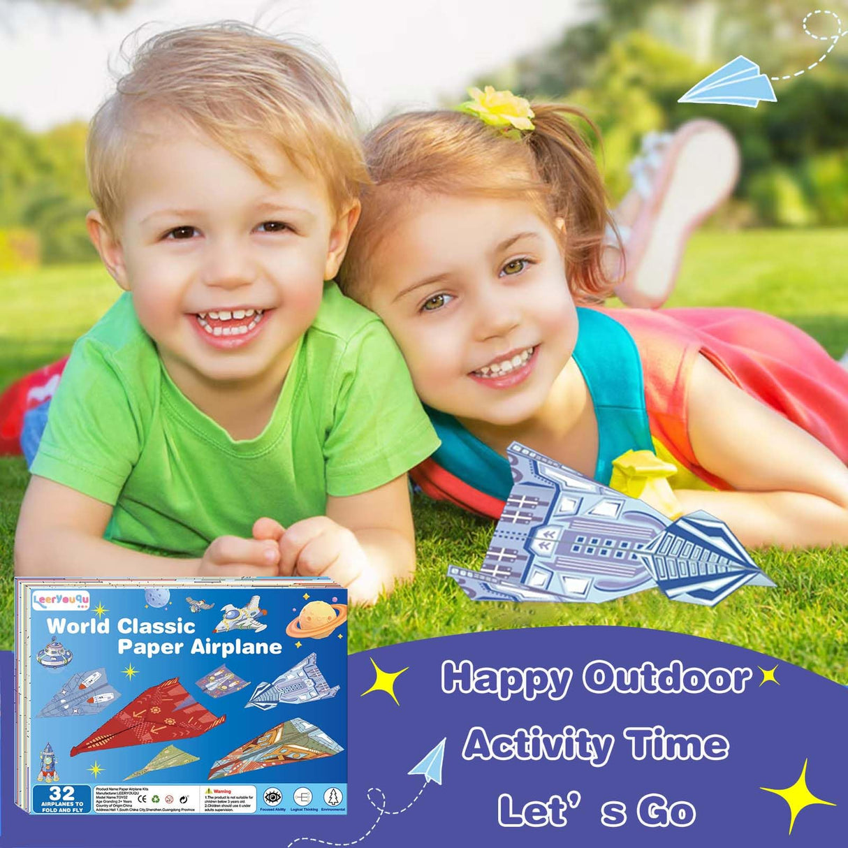 LEERYOUQU Kids Paper Airplane Kit, Creative Paper Airplane Book with 16 Classic Designs & 32 Planes Sheets, Origami Airplanes Kit for Kids Ages 8-12 +(New English Instructions) LEERYOUQU