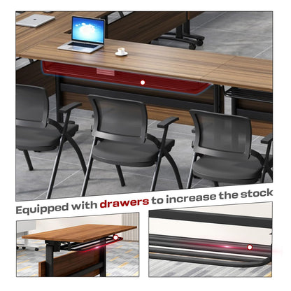 Folding Conference Table,Seminar Meeting Table,Flip Top Mobile Training Table with Silent Wheels,Rolling Conference Room Tables for Office,Classroom,Conference Room (4Pack 70.8 * 21.6 * 29.5) - WoodArtSupply